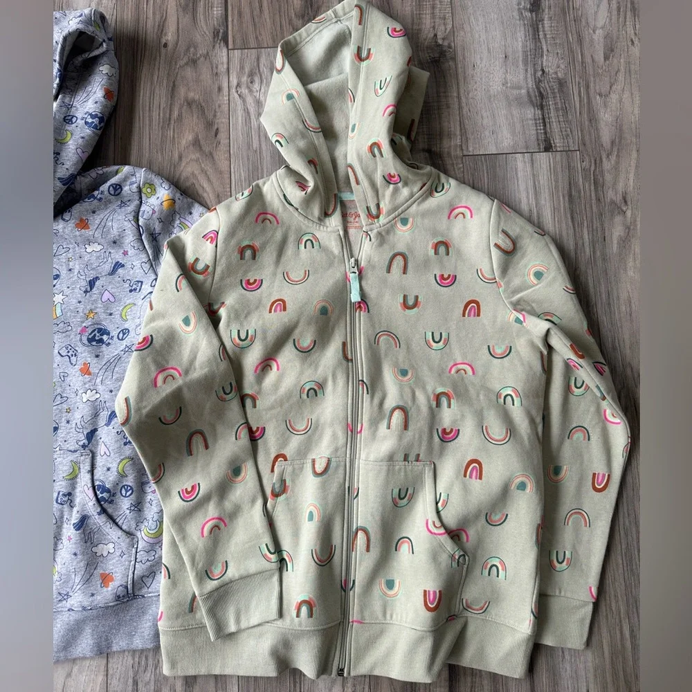 NWT 2 Cat & Jack Hooded ZipUp Sweatshirts in Gray and Green/Tan Size XXL (18) - Picture 6 of 8